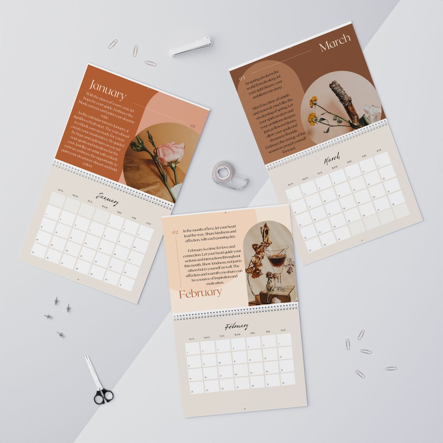 2026 Floral Monthly Wall Calendar | 12-Month Spiral Calendar