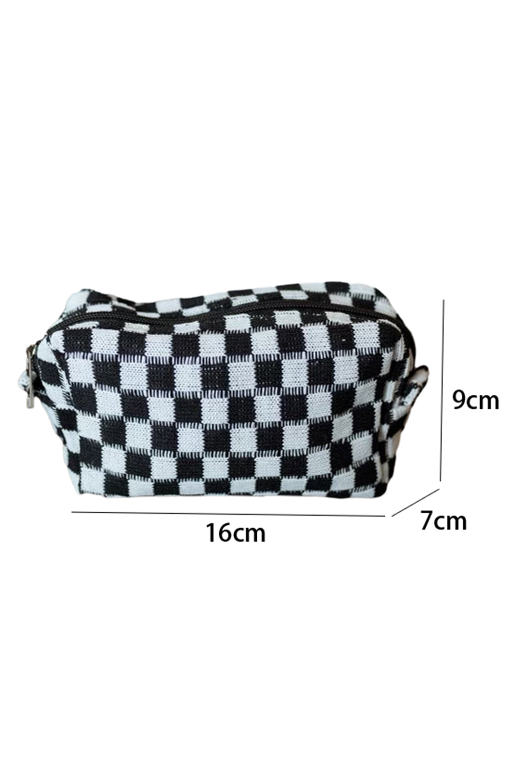 Sky Blue Checkered Knitted Zipper Makeup Bag