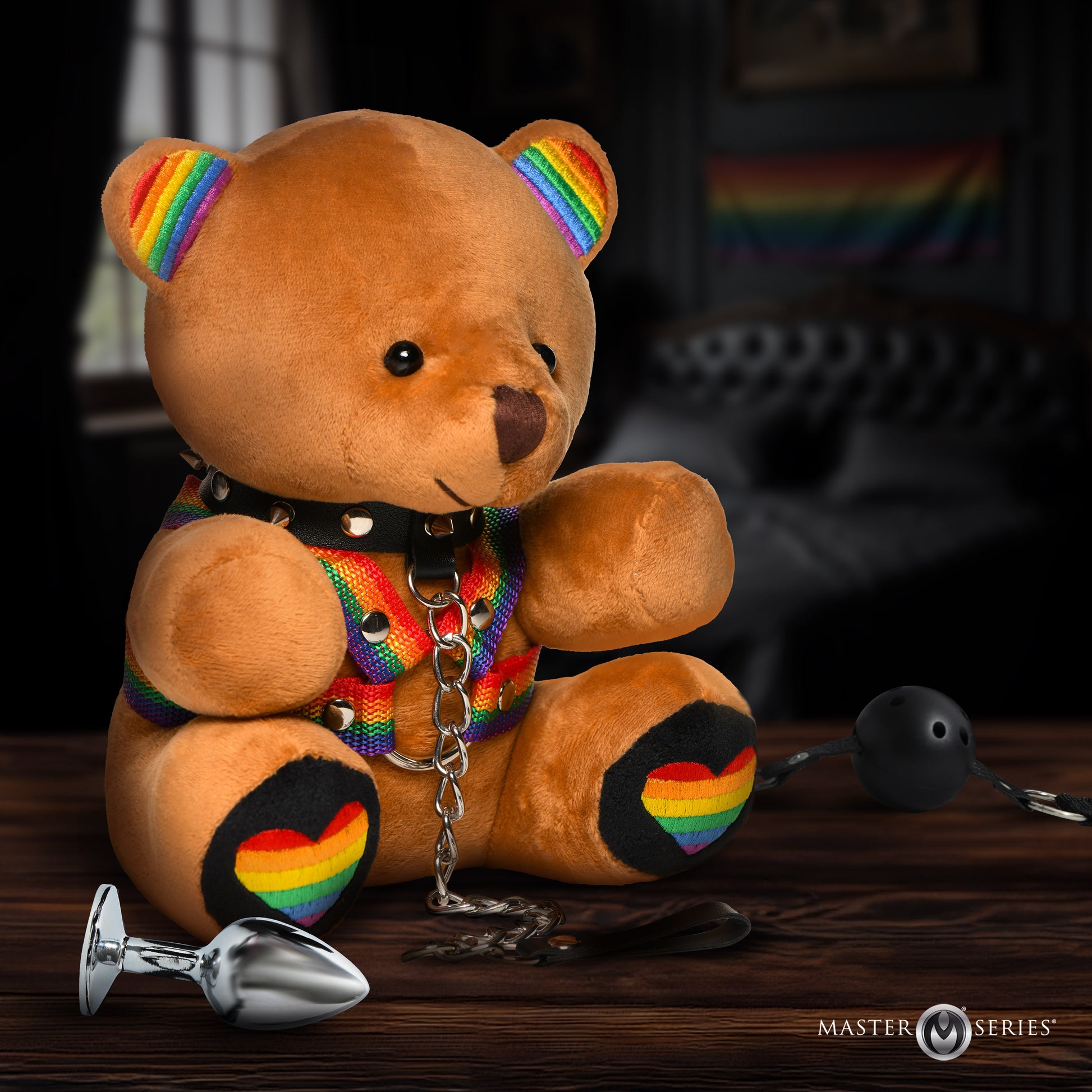 Master Series Pride Plush Bear with Rainbow Harness and Leash
