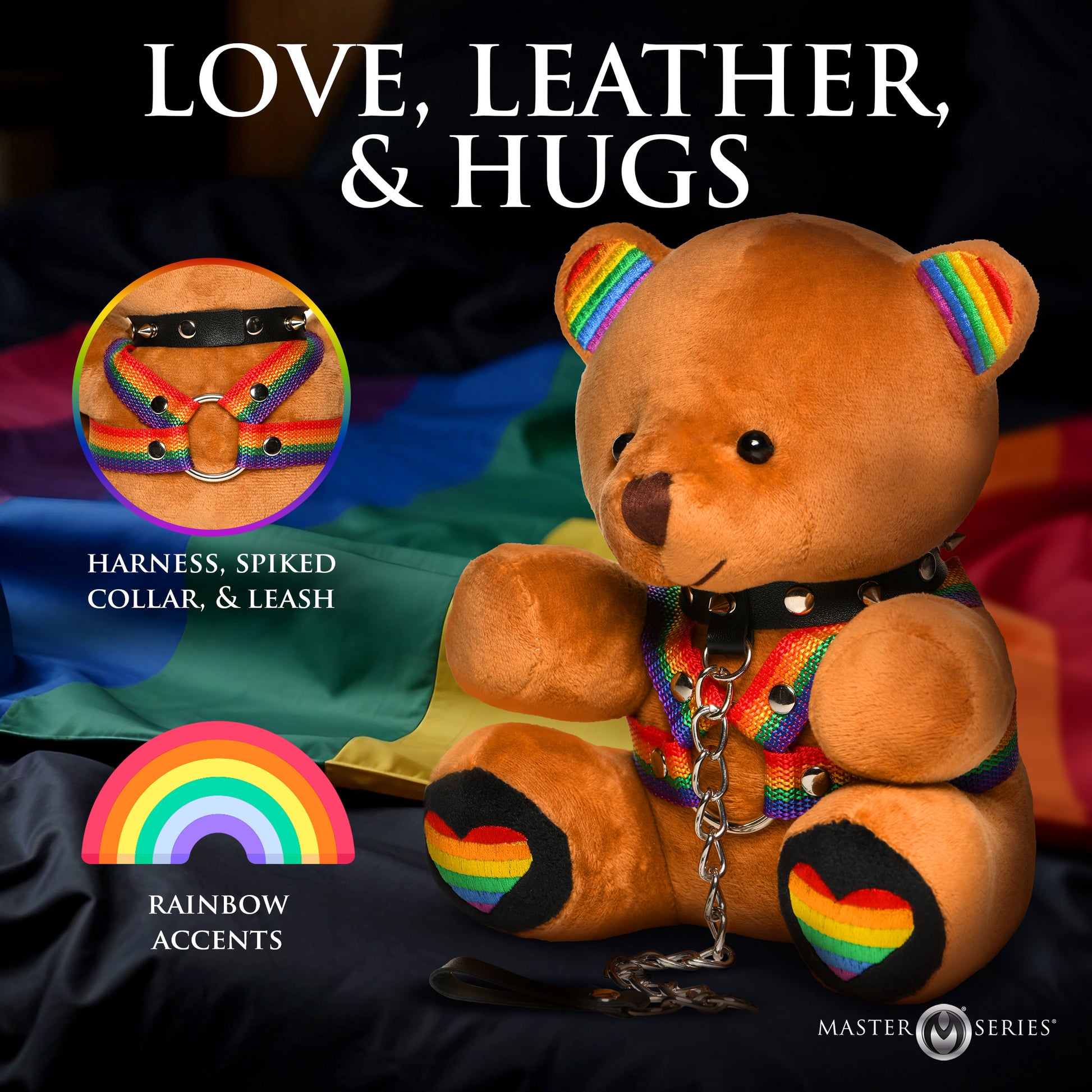 Master Series Pride Plush Bear with Rainbow Harness and Leash