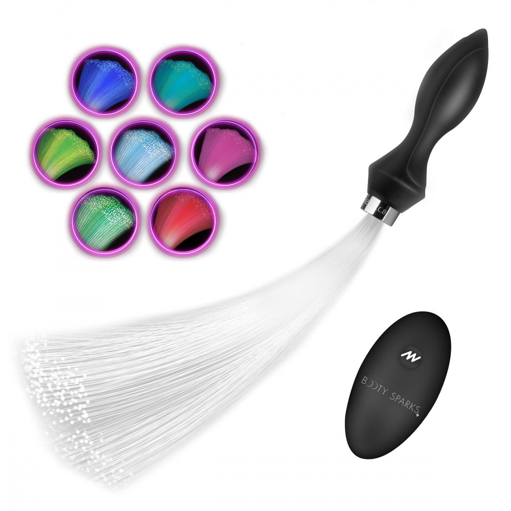 Black hairbrush with colorful bristle tips and a black handle on a white background