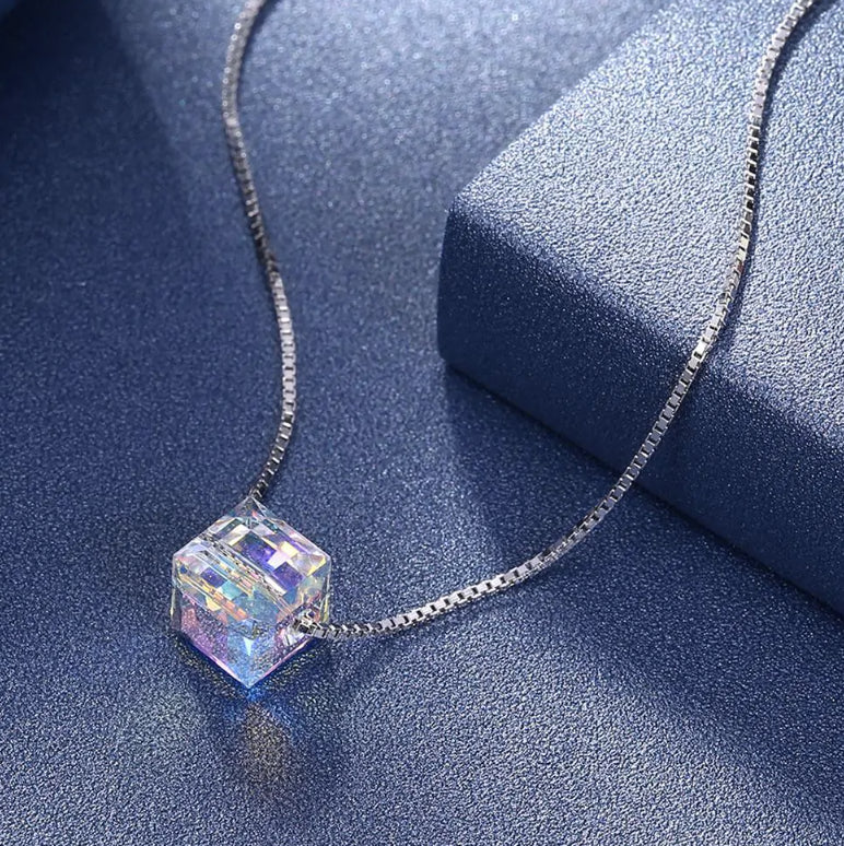 Crystals Aurora Borealis Cube Necklace-Shalav5