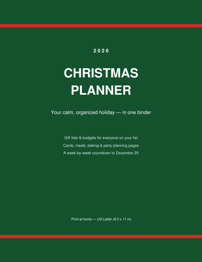 Christmas Planner Printable cover — holiday gift list, budget and countdown organizer