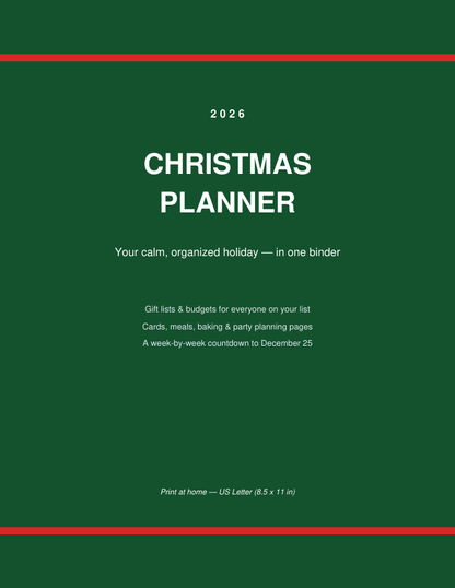 Christmas Planner Printable cover — holiday gift list, budget and countdown organizer