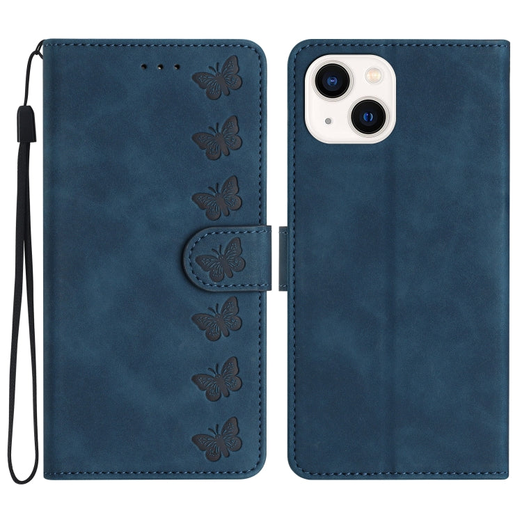 Seven Butterflies Embossed Leather Phone Case, For iPhone 15, For iPhone 14 Plus, For iPhone 14, For iPhone 14 Pro