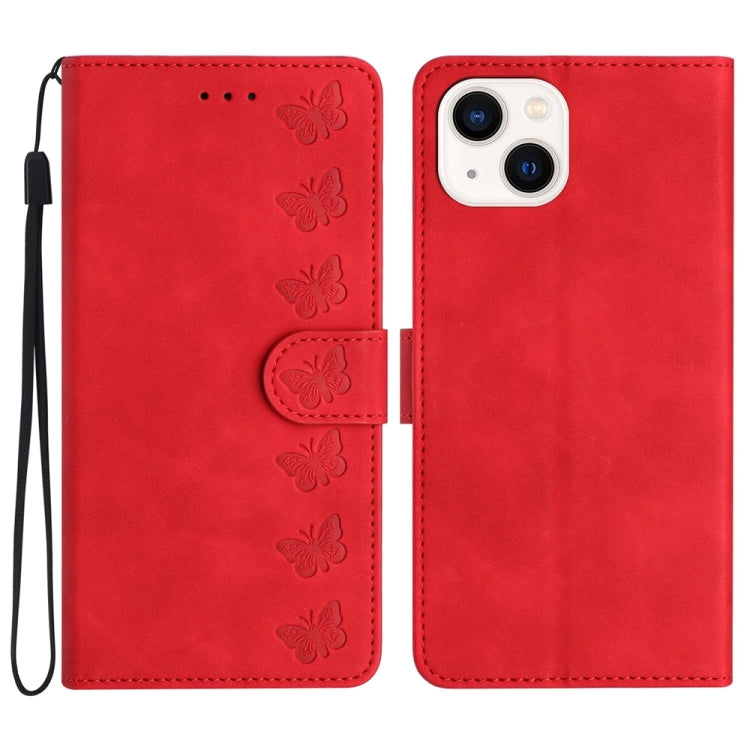 Seven Butterflies Embossed Leather Phone Case, For iPhone 15, For iPhone 14 Plus, For iPhone 14, For iPhone 14 Pro