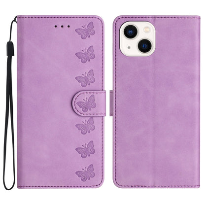 Seven Butterflies Embossed Leather Phone Case, For iPhone 15, For iPhone 14 Plus, For iPhone 14, For iPhone 14 Pro