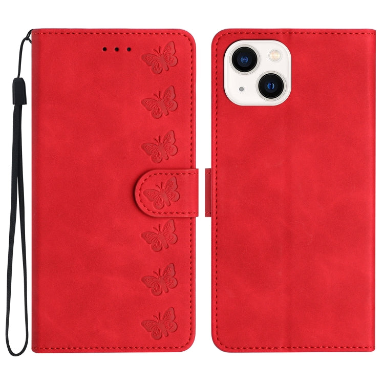 Seven Butterflies Embossed Leather Phone Case, For iPhone 15, For iPhone 14 Plus, For iPhone 14, For iPhone 14 Pro