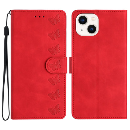 Seven Butterflies Embossed Leather Phone Case, For iPhone 15, For iPhone 14 Plus, For iPhone 14, For iPhone 14 Pro