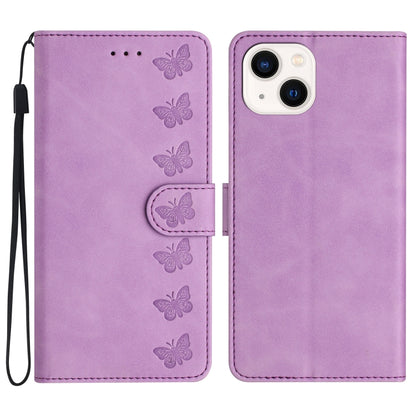Seven Butterflies Embossed Leather Phone Case, For iPhone 15, For iPhone 14 Plus, For iPhone 14, For iPhone 14 Pro
