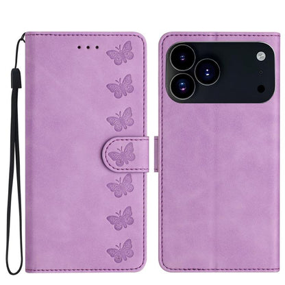 Seven Butterflies Embossed Leather Phone Case, For iPhone 16e / 17e, For iPhone 17 Pro Max, For iPhone 17 Pro, For iPhone 17