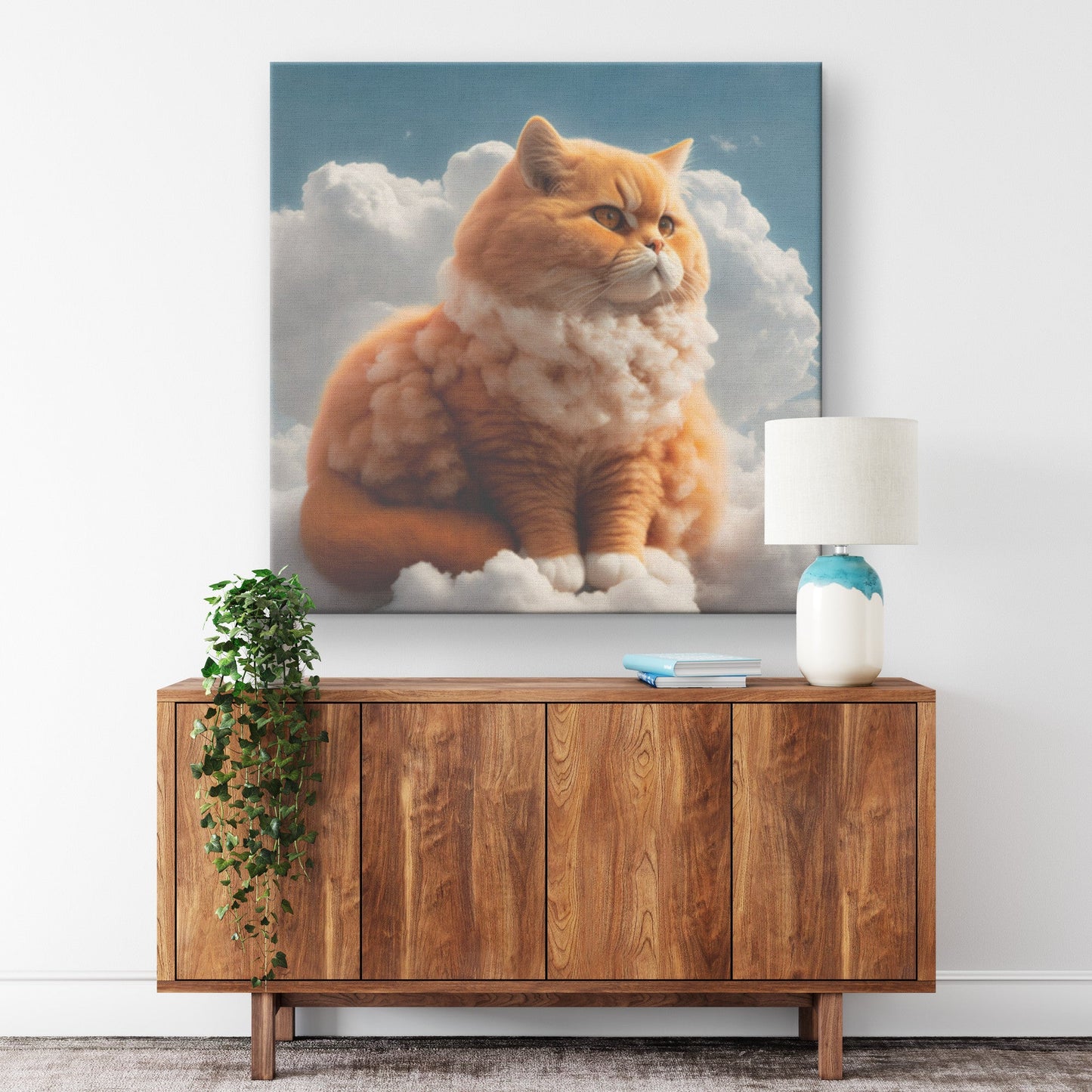 A Fluffy Ginger Cat Sitting On a Cloud Wall art canvas art latex ink-Shalav5