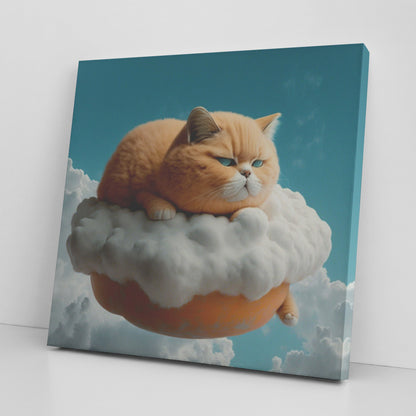 Wall Art - Ginger Cat Sitting On A Cloud Wall Art Square Canvas