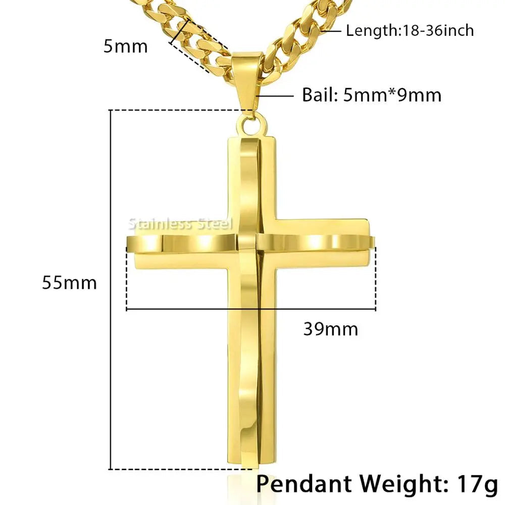 Necklace - Gold Silver Color Cross Pendant Necklace Stainless Steel Jewelry