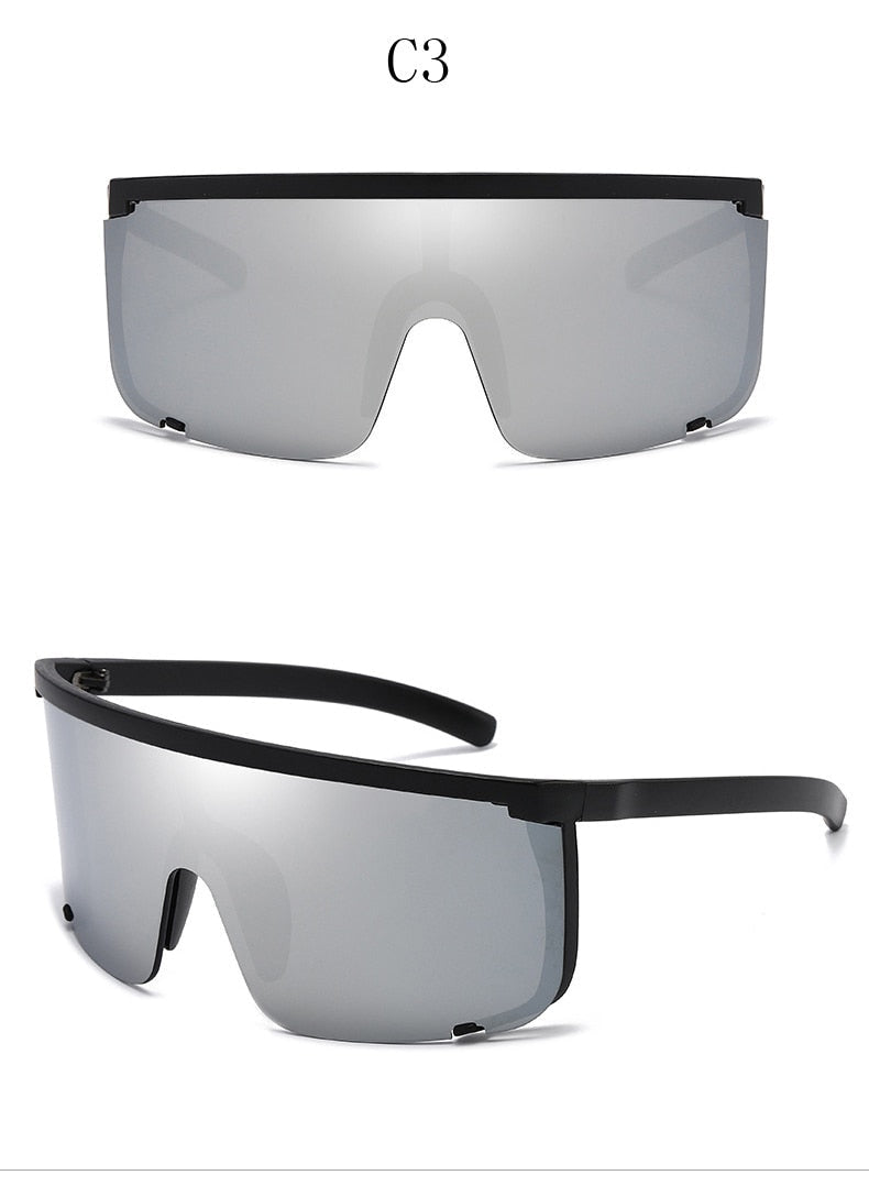 Sunglasses - One Piece  Oversize Shield Visor Fashion Flat Top Windproof Sport Sunglasses