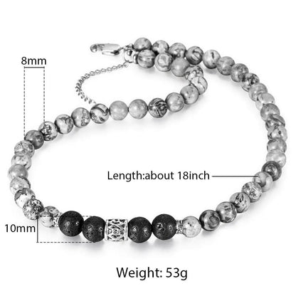 8mm Natural Stone Tiger Eyes Lava Bead Necklace Stainless Steel  Charm Choker 18/20 inch-Shalav5