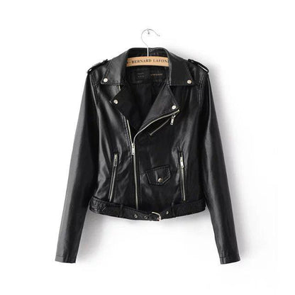 Faux Soft Leather Jacket Long Sleeve Biker Coat-Shalav5