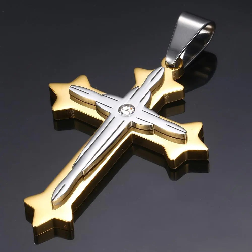Necklace - Gold Silver Color Cross Pendant Necklace Stainless Steel Jewelry