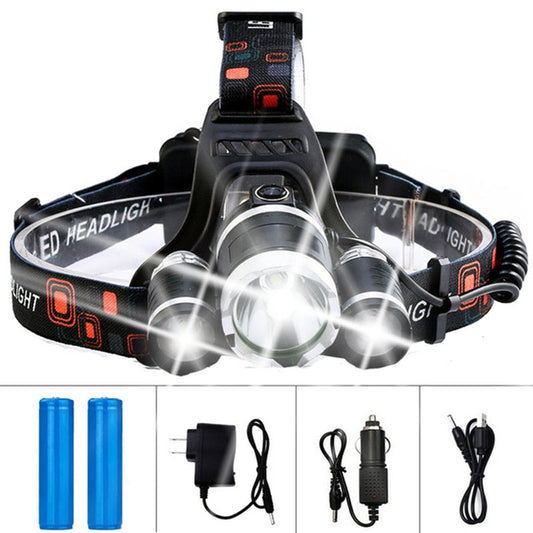 Rechargeable Waterproof Headlamp 3 LED Headlight-Shalav5