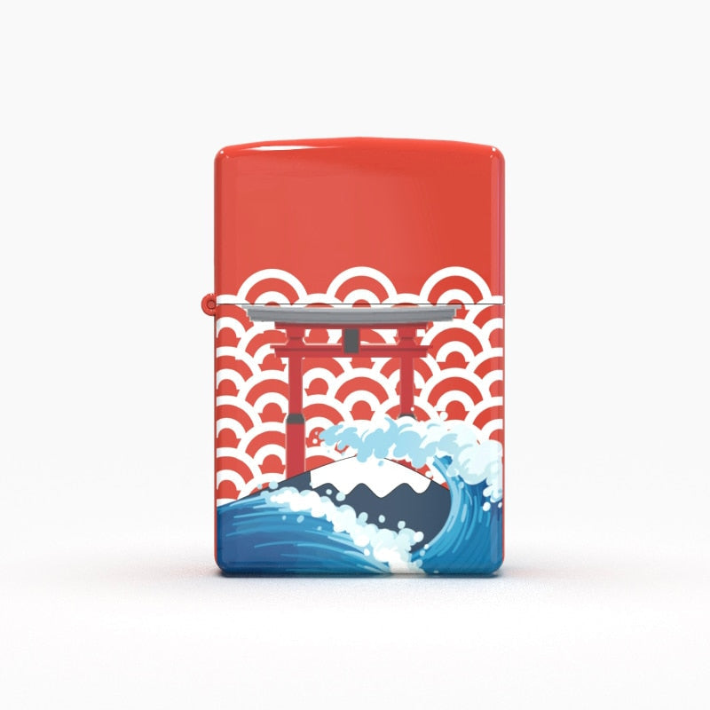 Red color Japan style waves of the sea with Mount Fuji lighter copper material original-Shalav5