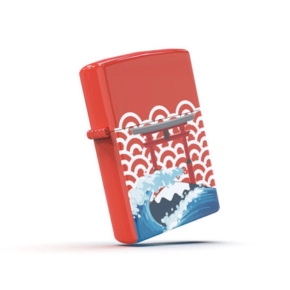 Red color Japan style waves of the sea with Mount Fuji lighter copper material original-Shalav5