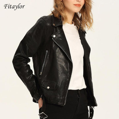 Faux Soft Leather Jacket Long Sleeve Biker Coat-Shalav5
