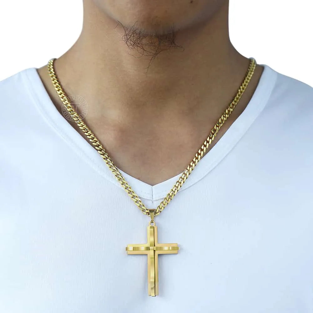 Gold Silver Color Cross Pendant Necklace Stainless Steel Jewelry-Shalav5