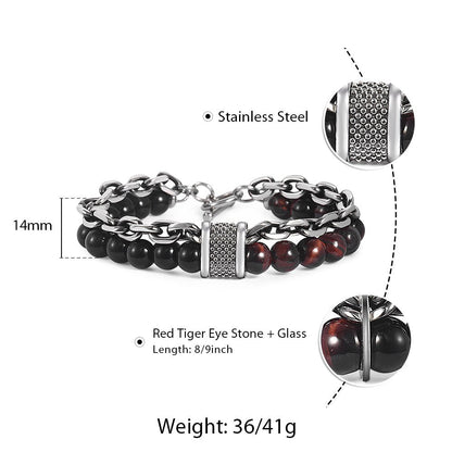 Black Beaded Bracelet Gunmetal Cut Link Chain Stainless Steel Bracelets-Shalav5