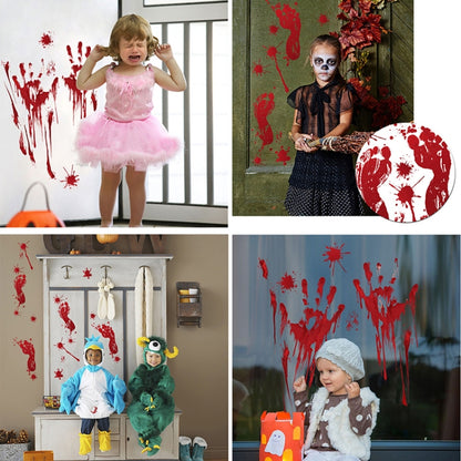 Halloween Decorations PVC Creative Blood Handprints and Footprints Wall Stickers Window Stickers, Random Style Delivery