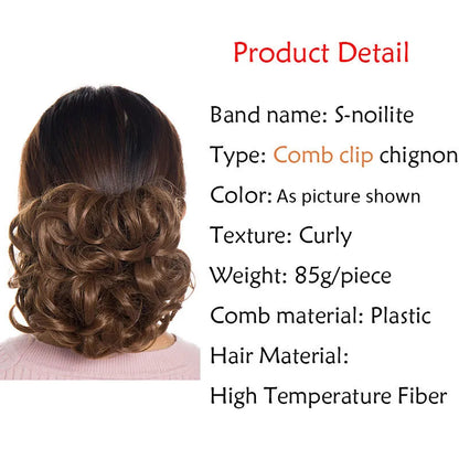 LARGE Comb Clip Curly Hair Extension Synthetic Hair Pieces Updo Cover Hairpiece Extension Hair Bun-Shalav5