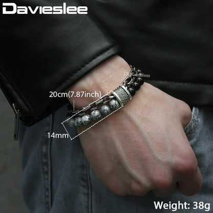 Black Beaded Bracelet Gunmetal Cut Link Chain Stainless Steel Bracelets-Shalav5
