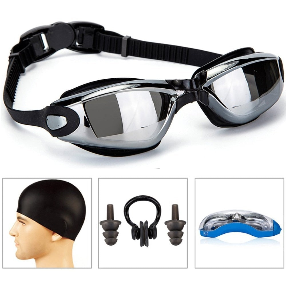 Professional Swimming Goggles With Hat and Ear Plug Nose Clip Suit Waterproof Swim Glasses anti-fog Sport Swim Eyewear-Shalav5