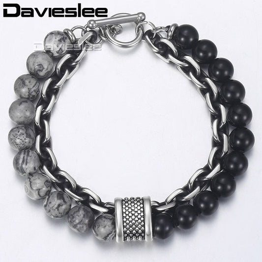 Black Beaded Bracelet Gunmetal Cut Link Chain Stainless Steel Bracelets-Shalav5