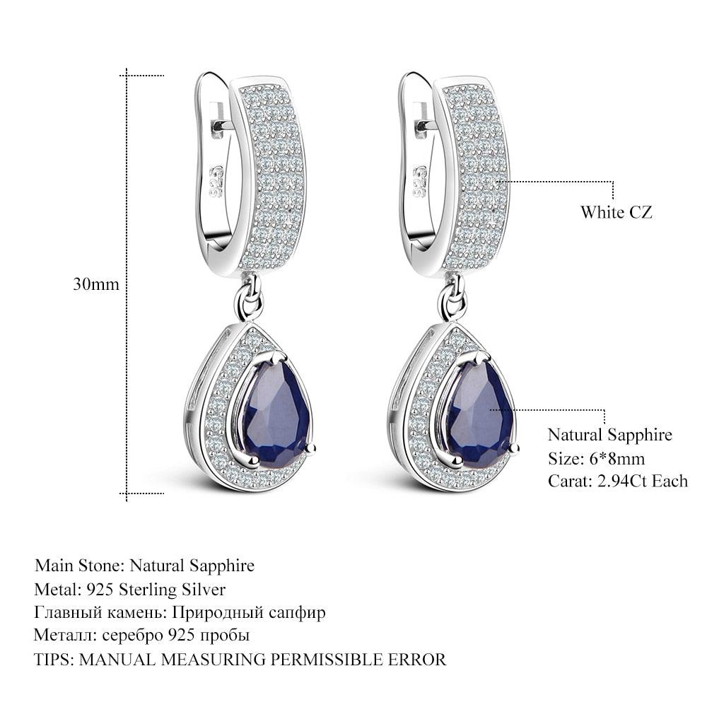 1.29ct Natural Sapphire Gemstone Drop Earrings Solid 925 Sterling Silver-Shalav5