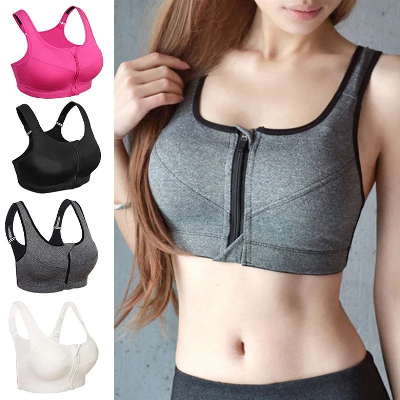 1PC 5XL Women Zipper Push Up Sports Bras Vest Underwear Shockproof Breathable Gym Fitness Athletic Running Sport Tops-Shalav5