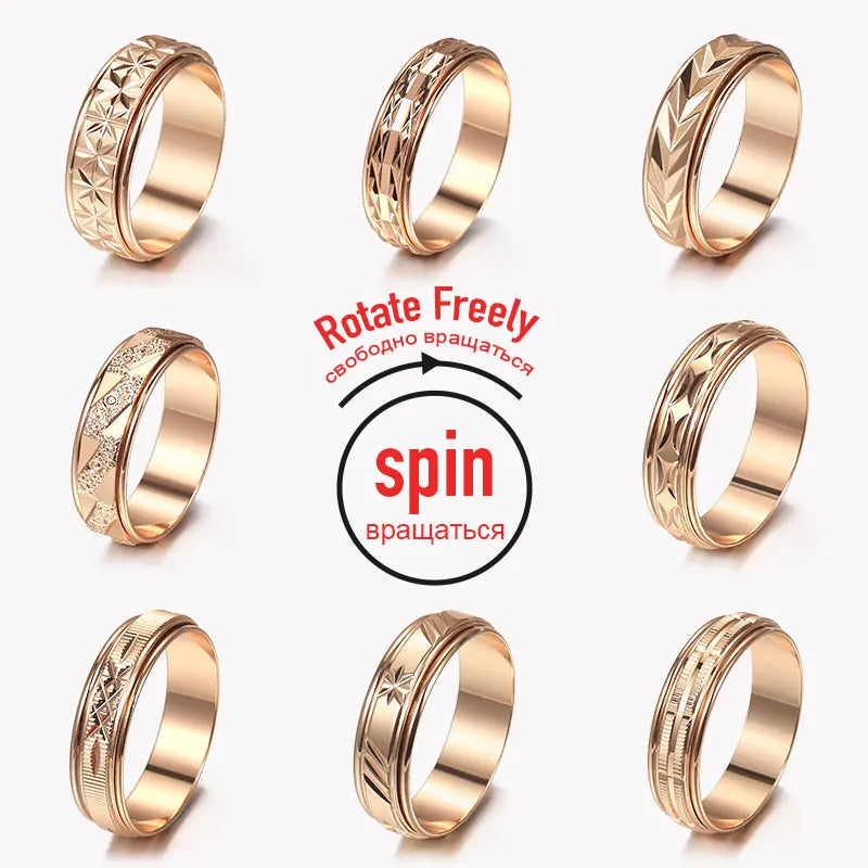 Ring - Rotatable Matte Engagement Anxiety Rings  Spinner Rings 585 Rose Gold Color