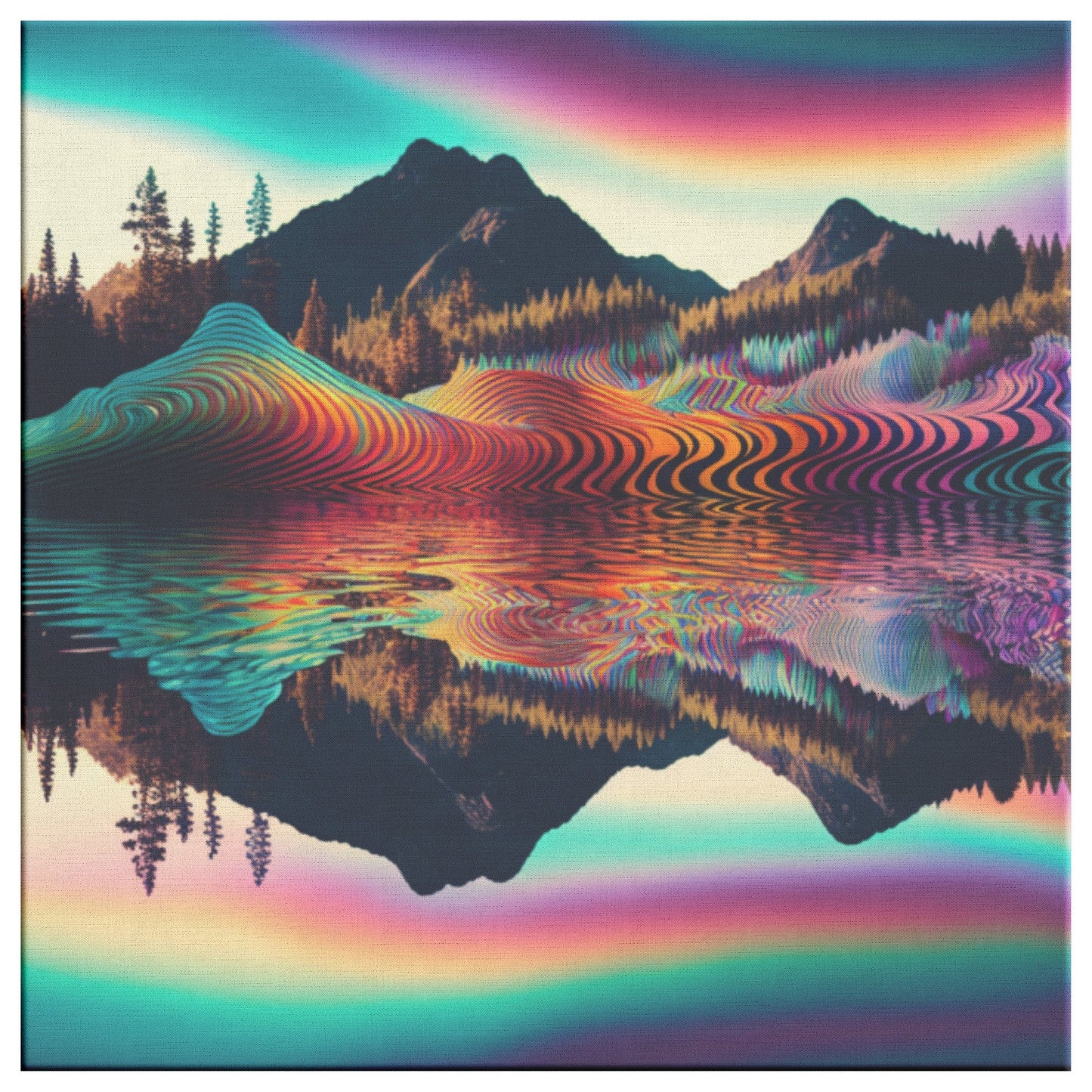 Wall Art - Psychedelic Soundwaves Wall Art Mountain Lake Reflection