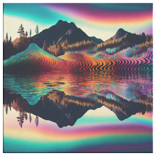 Psychedelic Soundwaves Wall Art Mountain Lake Reflection-Shalav5
