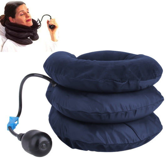 Inflatable Air Cervical Neck Traction Device Soft Head Back Shoulder Neck Ache Massager Headache Pain Relief Relaxation Brace, Half Cashmere (Dark Blue)