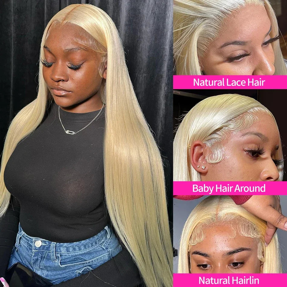 HD Lace Frontal Wig Straight Blonde Human Hair Plucked Glueless Ready To Wear