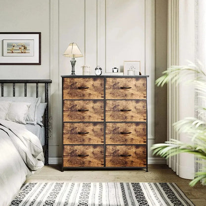 Dresser with 8 Drawers for Bedroom, Furniture Storage Tower Cabinet Sturdy Steel Frame, Wooden Top, Easy-Pull Fabric Bins-Shalav5