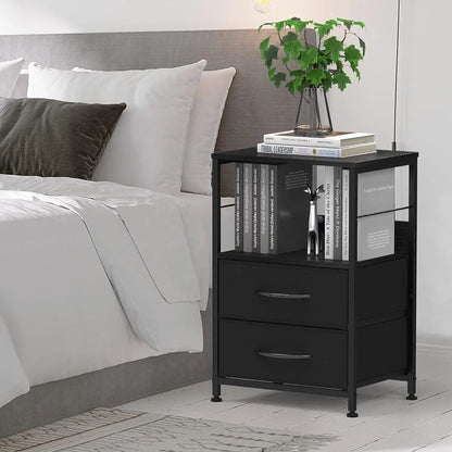 Nightstand Bedroom Bedside Table with Fabric Drawers End Table with Storage Open Shelf Side Table for Living Room Home-Shalav5
