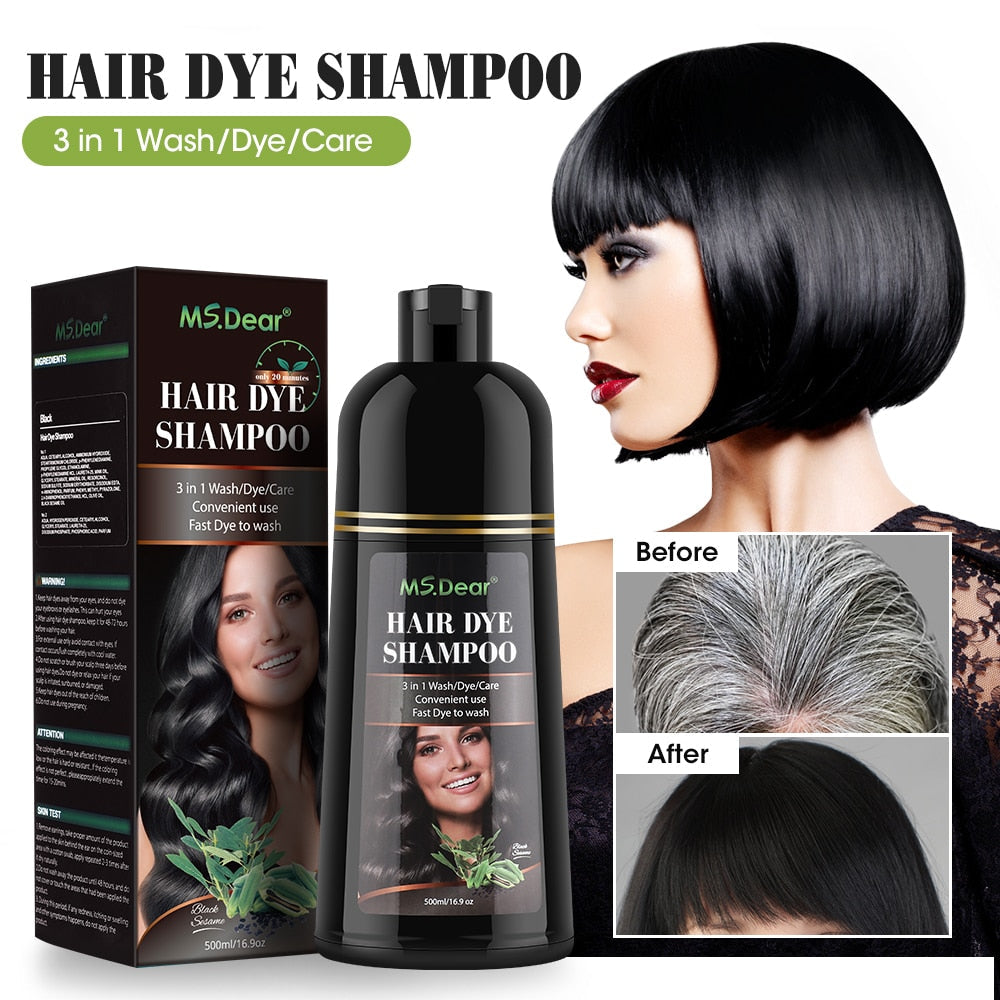3 In 1 Hair Color Shampoo Black Hair Dye Organic Styling DIY-Shalav5
