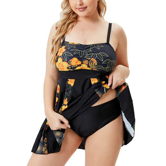 Plus Size Two Pieces Flower Print Summer Large Bathing Suits Sexy Bikini-Shalav5