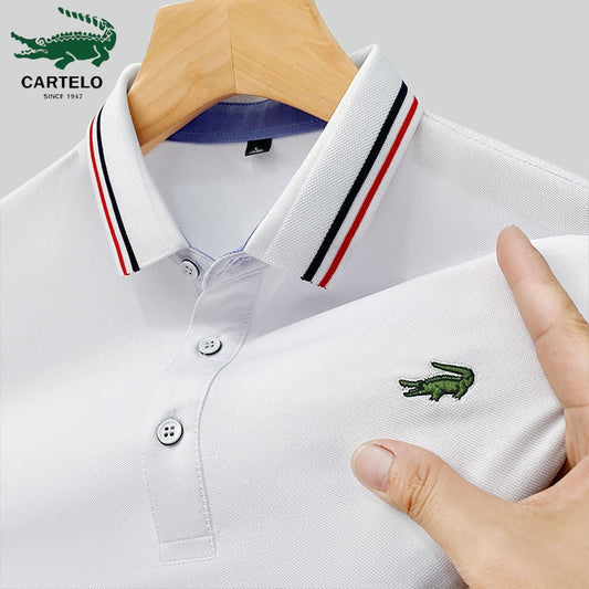 Men's  Short Sleeve Summer Embroidered Business Polo Shirt Fashion Loose Oversized Lapel T-shirt-Shalav5