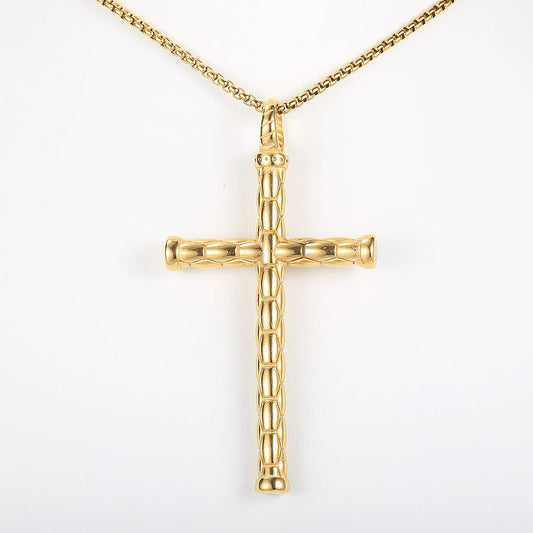 Stainless Steel Cross Charm Necklace -  Religious Jewelry with Box Chain - Symbol of Faith for Men and Women