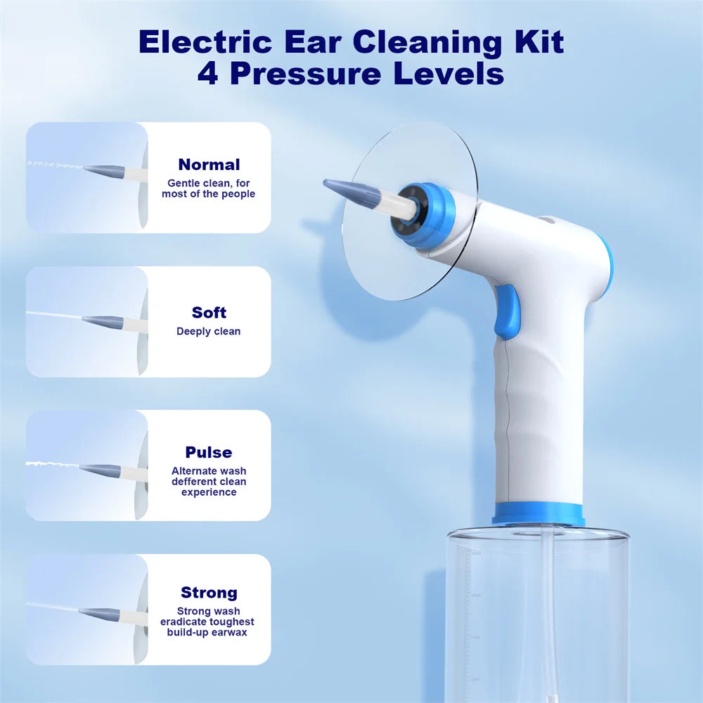 Ear Wax Removal Electric Ear Cleaning Kit with Light Ear Irrigation Kit with 4 Pressure Modes Safe and Effective Ear Flush Kit
