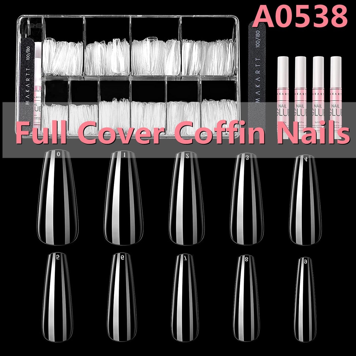 Long Fake Nails  500Pcs Clear Acrylic Nails Coffin Shaped Ballerina with Nail Glue and File Kit-Shalav5