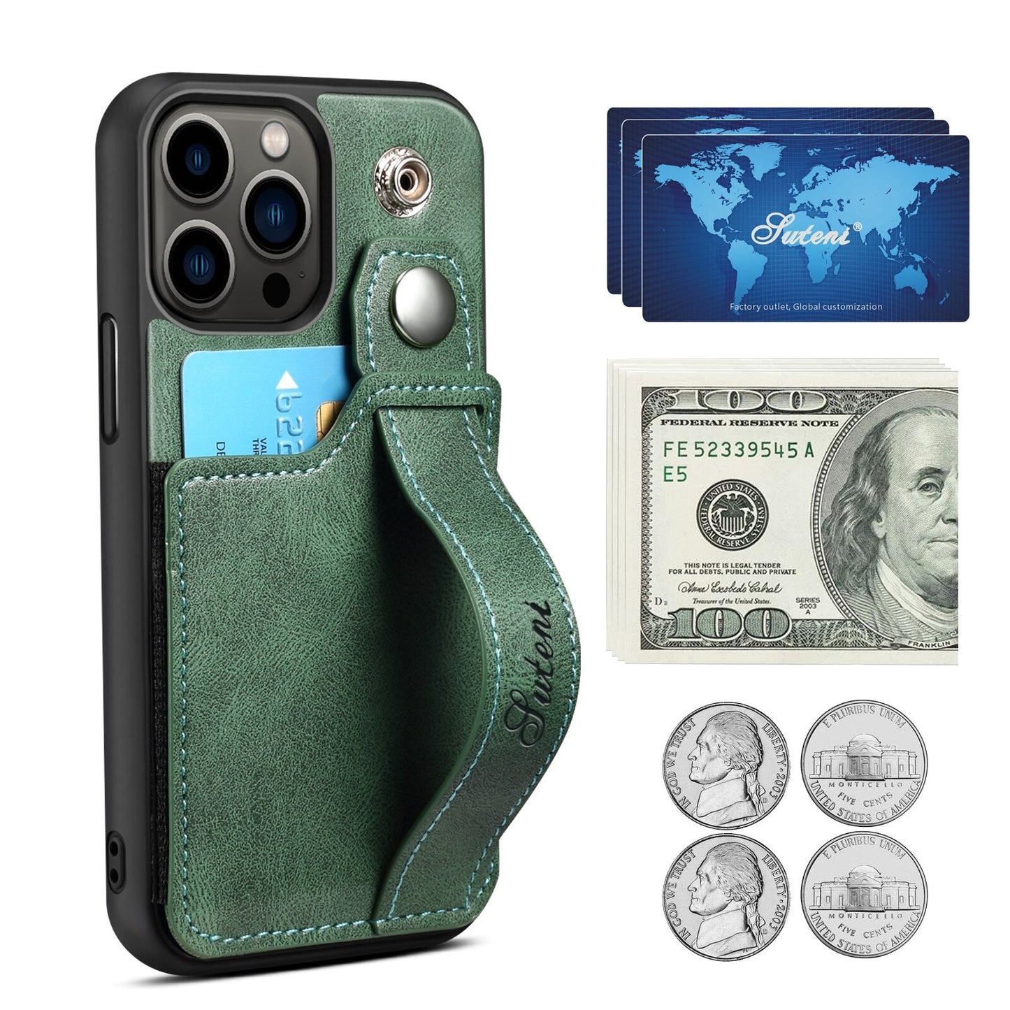 IPhone 14 Pro Max Case PU Leather Wallet Flip Cover Stand Feature With Wrist Strap And Credit Cards Pocket