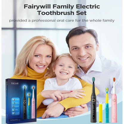 Family  Bundle Sonic Electric Toothbrush Rechargeable Soft Tongue Cleaner Smart Timer and 3 Modes 4 Hours Charge-Shalav5